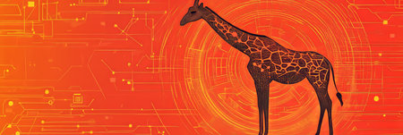 Giraffe Silhouette on Abstract Technology Circuit Board Background, Digital Innovation Concept.の素材