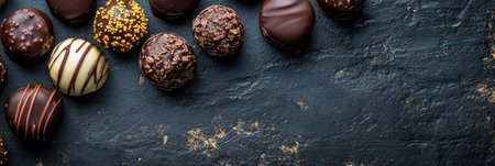 Assortment of Delicious Chocolate Candies on a Dark Background A Chocoholics Delight,の素材