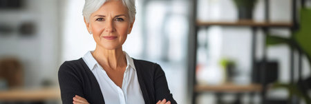 Confident Senior Businesswoman Portrait of a Successful Mature Woman in Modern Officeの素材