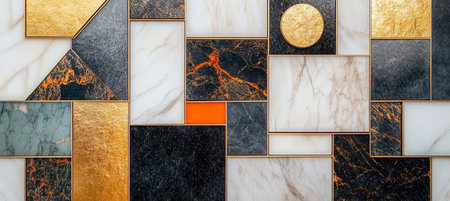 Luxury Gold, Black and White Marble Texture Background, Geometric Pattern Wall Designの素材