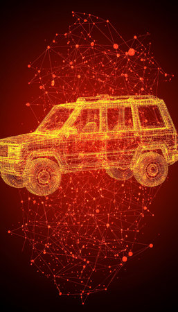 Abstract Wireframe SUV Illustration, 3D Render, Off-Road Vehicle, Automotive Innovation, Technology.の素材