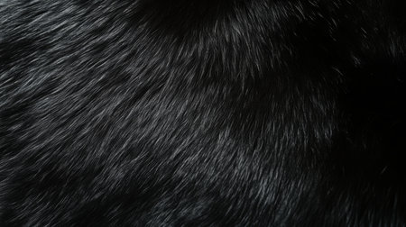 Close Up of a Soft Black Fur Texture, Luxurious Animal Hair Background, Dark Furry Pattern Detailの素材