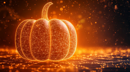 Digital Pumpkin, Technology Background, Abstract Seasonal Symbol, Lines, Connected Dots, Trianglesの素材