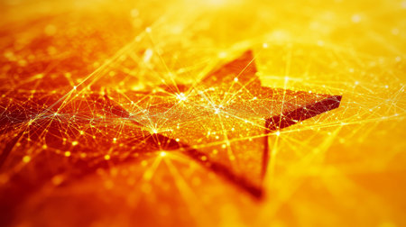 Glowing Orange Star Shape on Network Connections, Digital Transformation, Technology Backgroundの素材