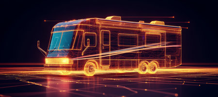 Digital Recreational Vehicle On Geometric Polygonal Technology Background. Abstract Visualizationの素材