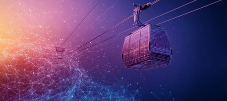 Cable Car Transportation Icon Abstract Design Connected Dots on a Purple Mountain Transportの素材