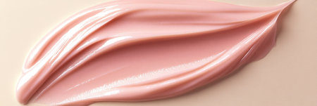 Smear of Pink Cream Makeup, Skincare Product, or Moisturizer Texture Background on Beige.の素材