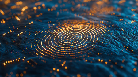Abstract, Digital Fingerprint of Light Dots Concept of Biometric Security and Identityの素材
