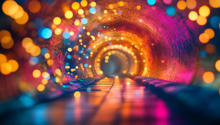 Blurry Lights of Mystical Tunnel, Abstract Design Concept With Glitter And Sparkle Colorsの素材