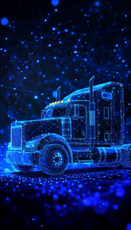 Futuristic Semi-Truck, Autonomous Vehicle, Transportation Technology, Digital Networkの素材