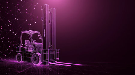 Digital Forklift on Purple Background - Industrial Technology, Supply Chain, Logistics Conceptの素材