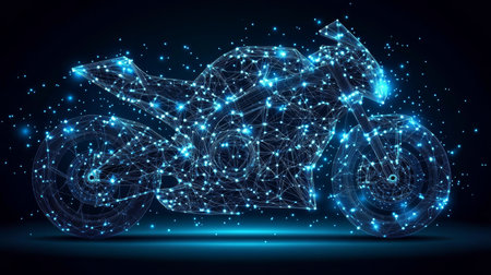 Abstract Motorcycle Silhouette. Points, Lines, and Shapes Representing Technology and Innovation.の素材