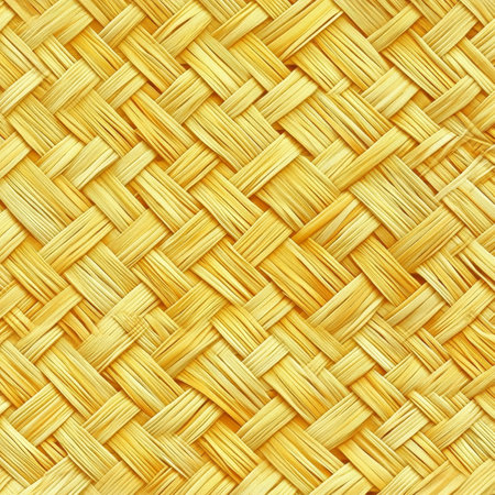 Seamless Woven Straw Texture, Yellow Basketry Background, Natural Wicker Pattern, Handmade Craftの素材