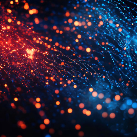 Abstract Red And Blue Particles Background, Digital Technology And Motion Blur Effectsの素材