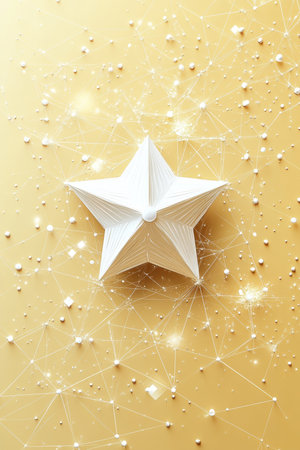 White Origami Star on a Gold Background with Glitter for Christmas and New Year Decorationの素材