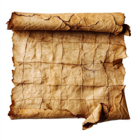 Aged Parchment Paper Sheet, Grunge, Cracked Texture, Vintage Background, Copy Space, Isolatedの素材