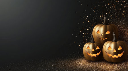 Spooky halloween pumpkins in eerie background for banners, posters, and creative designsの素材