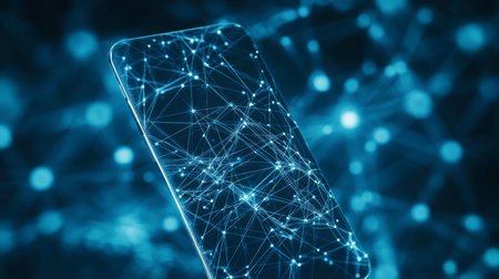 Smartphone with Network Connections and Futuristic Technology, Digital Communication Conceptの素材