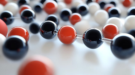 Abstract Background, Close Up View of Shiny Spheres Interconnected with Rods, 3D Render.の素材