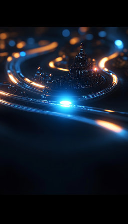 Futuristic Cityscape With Glowing Lights, Representing Technology And Innovation. 3D Renderingの素材