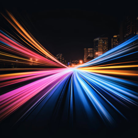Colorful City Lights Streaks. Abstract Night Traffic In The City. Motion Blur, Long Exposure.の素材