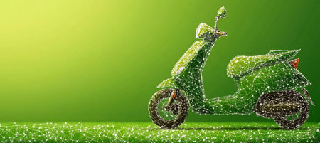 Green Energy Abstract Electric Scooter With Connected Dots, Symbolizing Sustainable Transportationの素材