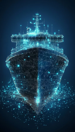 Futuristic Cruise Ship An Abstract Portrayal of Maritime Innovation with glowing lines and dots..の素材