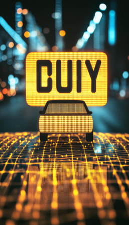 Digital Taxi Icon on Abstract Technology Background, Representing Ride-Hailing Services.の素材