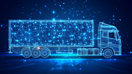Futuristic Truck, Digital Network Connection, Transportation and Logistics Technology.の素材
