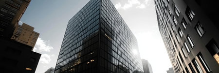 Modern Skyscrapers Towering Above the City Skyline with Cloudy Skies in the Backgroundの素材
