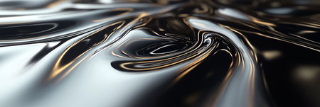 Metallic liquid abstract background, 3d render dynamic wavy and elegant silver surface.の素材