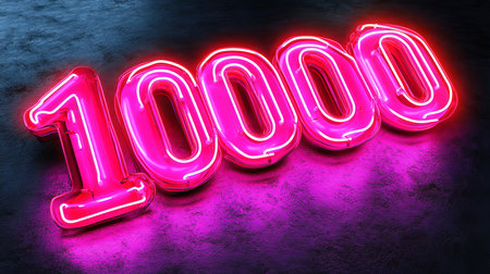 10,000 Neon Sign, Vibrant Pink Glow, Achievement and Celebration, Festive Abstract Backgroundの素材