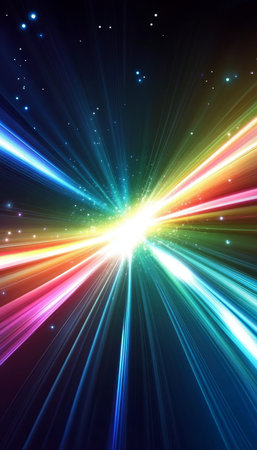 Abstract Colorful Light Streaks Background, Spectrum of Colors, Rainbow Exploding With Bright Flash.の素材