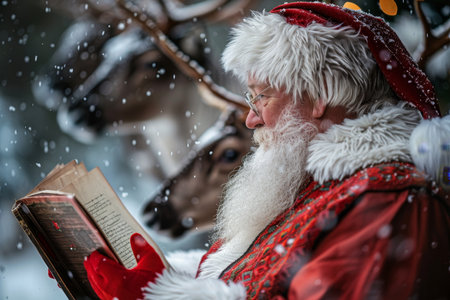 Jolly Santa Reading Book, Christmas Spirit, Winter Wonderland, Festive Magic, Holiday Cheerの素材