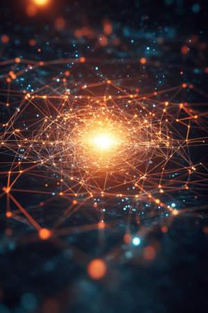 Abstract Background With Interconnected Nodes, Lines And Glowing Center, Network Connection Concept.の素材
