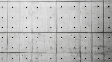 Modernist Architecture Textured Concrete Wall with Regular Grid Pattern of Holes, Background.の素材