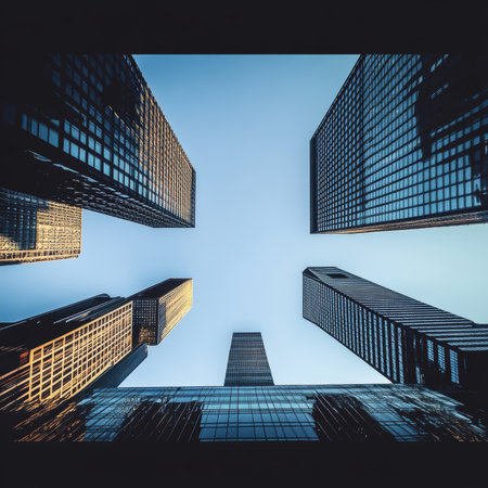 Skyscrapers Soaring Above Modern City Skyline , Architectural Marvel, Urban Landscape.の素材
