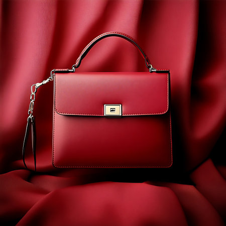 Stylish Red Leather Womens Handbag on Luxurious Background. Fashion and Accessories Concept.の素材