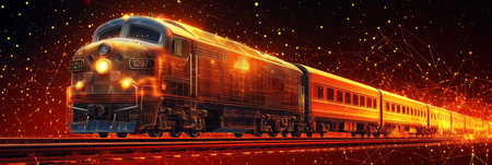 Futuristic High-Speed Passenger Express Train with Glowing Lines on Dark Background, 3D Renderingの素材