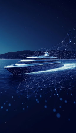 Luxury Yacht Sailing at Night, Innovation and Technology in Maritime Travel Concept 2の素材