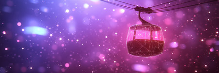 Abstract Illustration of Futuristic Cable Car Glowing in the Night with Neon Lights and Bokehの素材