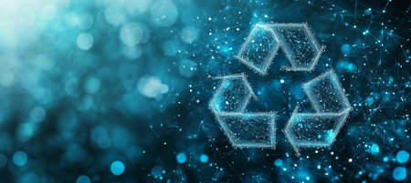Digital Recycle Symbol On Futuristic Blue Background, Green Technology And Sustainability Conceptの素材