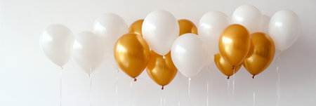 Festive Gold and White Balloons Isolated on White Background Celebration, Party, Event Decorの素材