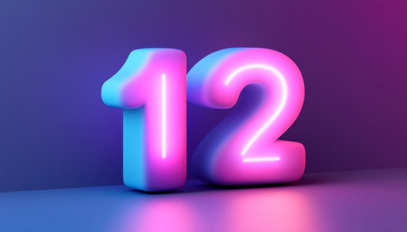 Number 12, 3D Neon Sign on a Gradient Background With Reflection, Illuminated Number 12の素材
