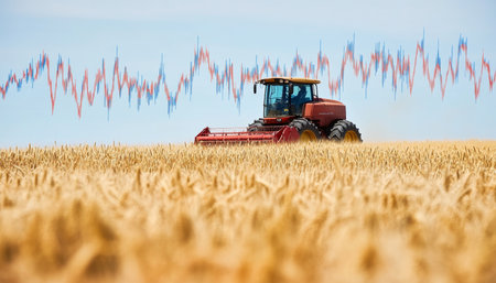 Combine Harvester in Wheat Field, Agriculture, Commodity Market, Financial Data, Graphの素材