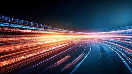Binary Code Streams, Light Speeding Through Futuristic Tunnel, Digital Data Transfer, Technologyの素材