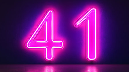 Neon Number 41, Illuminated Numerals, Glowing Purple, Digit, Electric, Bright, Signageの素材