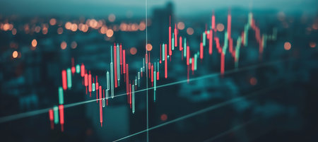 Stock Market Graph With City Lights Background Financial Data, Investment, Trading Concept.の素材