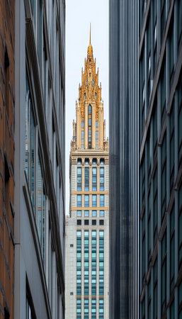 View on a Highrise through Buildings. Urban Skyline with Modern and Classic Architecture of New-Yorkの素材