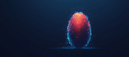 Glowing Fingerprint in Egg Shape Abstract Illustration of Cybersecurity and Data Protection.の素材